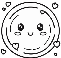 Obraz premium Cute Kawaii Face with Hearts in Line Art Style