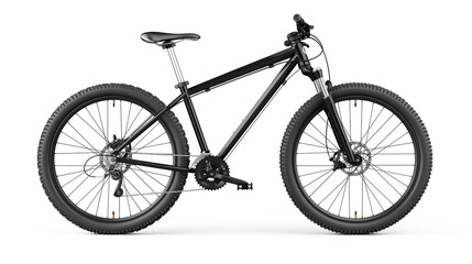 Realistic black mountain bike on white background. Modern trail bicycle design in transparent PNG format for sports, adventure, and cycling-related projects.
