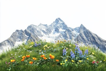 Fototapeta premium Mountain Landscape With Colorful Wildflowers In Bloom. Nature'S Beauty And Tranquility