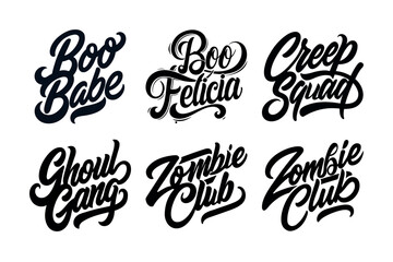 Fototapeta premium Halloween Typography T Shirt Design Bundle Horror Text Collection