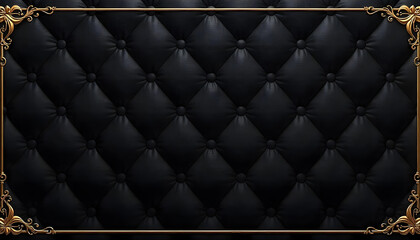 Obraz premium Black tufted leather background with ornate gold frame
