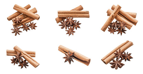 star anise and cinnamon sticks on an isolated background