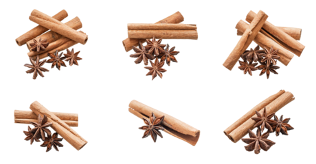 star anise and cinnamon sticks on an isolated background