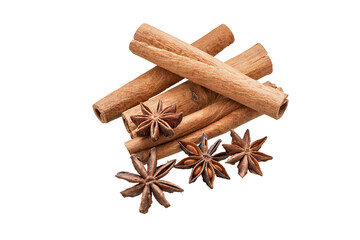 star anise and cinnamon sticks on an isolated background