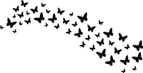 Butterfly silhouette collection, flying insect icons, black vector shapes, elegant curved pattern, nature design for decor, tattoo, and graphic use