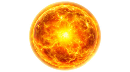 The sun, a brilliant star with a glowing core isolated on transparent background