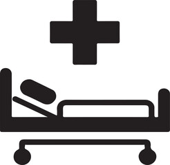 Fototapeta premium Hospital Bed and Medical Cross Icon Symbol of Healthcare, Emergency, and Treatment Illustration Design