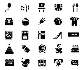 Baby Icon: Modern Line Icons, Mother's Day, Gifts, Solid Black Glyph Style, and Floral Bouquet, Celebratory Mood Vector.