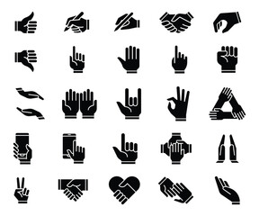 Collection of Diverse Hand Gestures: Black Glyph Icons for Vector.