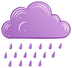 Cartoon illustration of a purple cloud with rain drops falling down