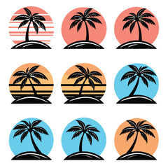 Fototapeta premium Tropical sunset palm tree illustrations in various colors