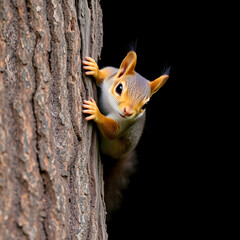 Obraz premium Squirrel sitting on tree branch in forest