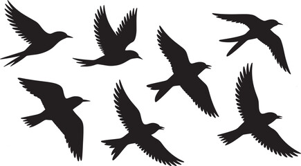 Obraz premium Flying Birds Silhouettes Vector Illustration Graceful Avian Movement in Flight Against a Neutral Backdrop
