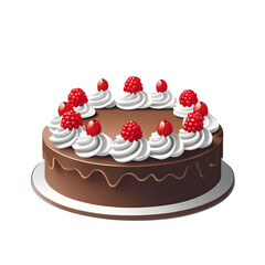 Chocolate birthday cake with whipped cream and berries PNG