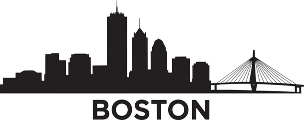 Obraz premium Boston Cityscape Silhouette Vector Illustration with Bridge A Detailed Skyline Depiction of the Urban Scene