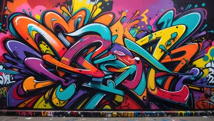 Vibrant and Colorful Street Art Graffiti Mural on a Wall

