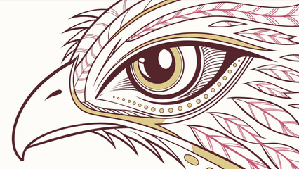 Detailed eagle head drawing with feather design elements for wildlife and nature illustration art print