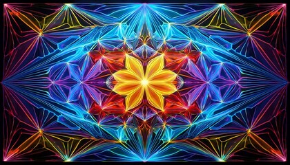 bright geometric kaleidoscope loop colorful fractal style sacred shapes rotating perfect psychedelic visuals concerts trance themed abstract displays