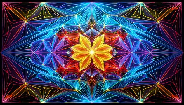 bright geometric kaleidoscope loop colorful fractal style sacred shapes rotating perfect psychedelic visuals concerts trance themed abstract displays
