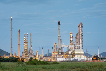 Petrochemical plant in Laem Chabang, Thailand. Industrial facility for fuel energy production, manufacturing in Southeast Asia. Includes gas flare or flare stack part of the processing infrastructure.