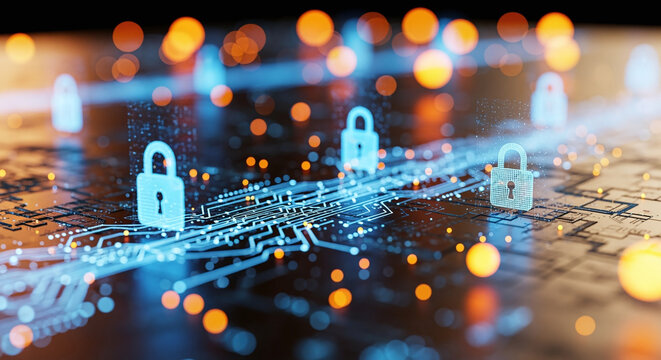 cybersecurity concept Global network security technology, business people protect personal information. Encryption with a padlock icon on the virtual interface