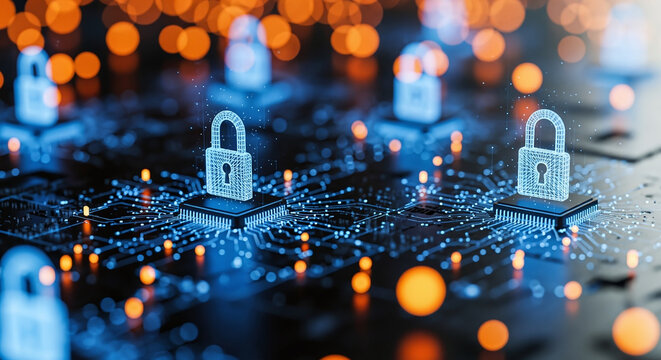 cybersecurity concept Global network security technology, business people protect personal information. Encryption with a padlock icon on the virtual interface