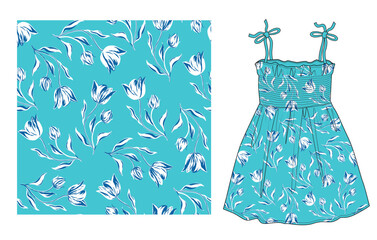 Trendy seamless pattern with leaves and flowers. Vector illustration for textile print , background, wallpaper, decorative paper and other design.