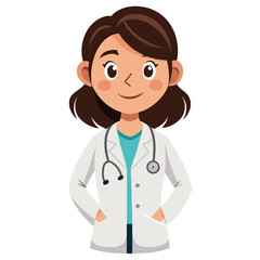 Fototapeta premium Friendly Female Doctor with Hands in Pockets Confidently Smiling Ready to Help Her Patients With Their Medical Needs