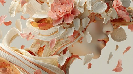Portrait of a woman with floral hair and petals