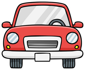Cute red cartoon car vector illustration front view simple kids vehicle transportation