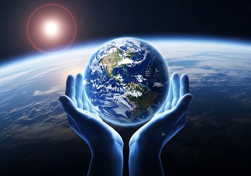 Humanity s gentle grasp caring hands cradle planet earth against the vastness of space - Powered by Adobe