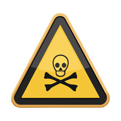 Yellow triangular warning sign with skull and crossbones symbol