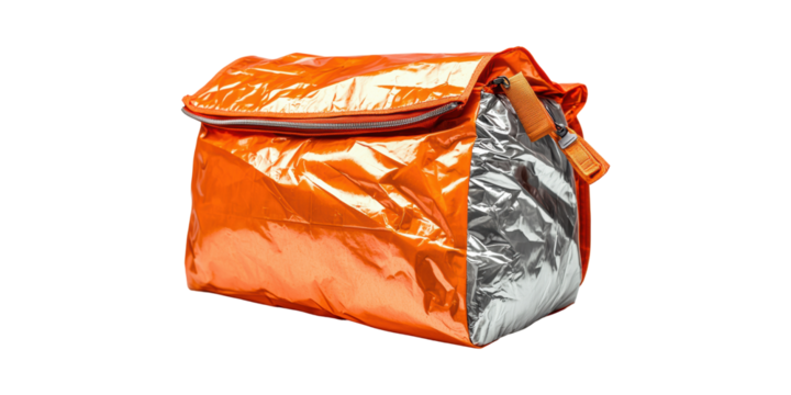 Insulated Thermal Lunch Bag With Reflective Material. Portable Food Storage For Outdoor Activities Isolated On Transparent Background