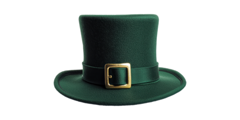 Green Leprechaun Hat With Gold Buckle. St. Patrick'S Day Celebration Symbol Isolated On Transparent Background