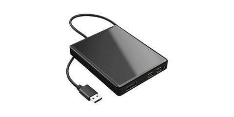 External Hard Drive With Usb Cable. Portable Data Storage Solution For Backup And File Transfer Isolated On Transparent Background