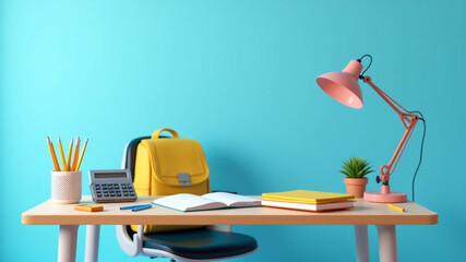 school desk with notebook