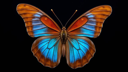 butterfly on black background and fly