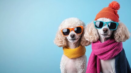 Adorable poodles in winter fashion accessories