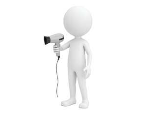Fototapeta premium 3d stick figure presents a hair dryer on a stark white background