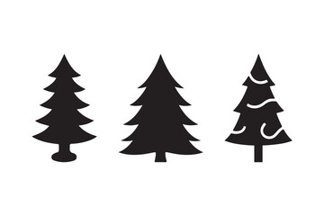 Three stylized black christmas trees on a white background