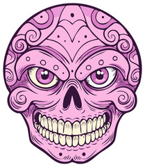 Stylized Pink Sugar Skull Illustration for Day of the Dead Celebrations