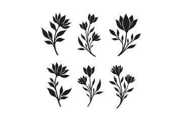 Elegant black silhouette floral sprigs collection