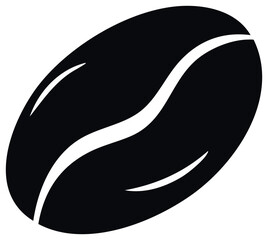 Black and White Coffee Bean Icon, Single Aromatic Seed Design, Cafe Beverage Ingredient Symbol