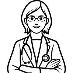 Confident Female Doctor in Lab Coat with Stethoscope Graphic Illustration Showing Strength and Expertise in Healthcare Setting