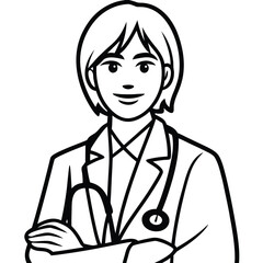 Confident Female Doctor in Lab Coat with Stethoscope Graphic Illustration Showing Strength and Expertise in Healthcare Setting