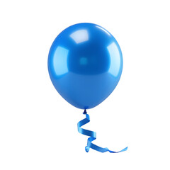 Single blue 3D balloon with curled ribbon PNG