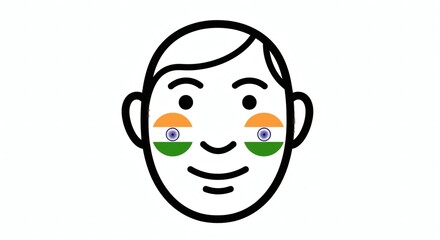 Obraz premium Minimalist line art drawing of a face with the Indian flag painted on the cheeks, celebrating India's Independence Day and national pride with simple graphics