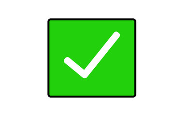 green checkmark box icon white right tick over green box approved concept © Photix Studio