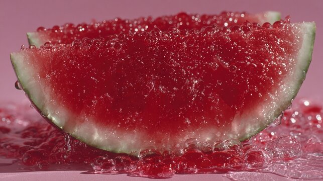 Halved watermelon reveals pesticide contamination with red liquid seeping onto the surface