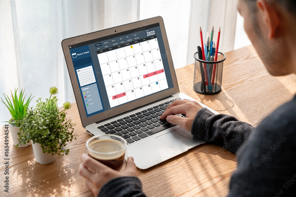 Wall mural calendar on computer software application for modish schedule planning for personal organizer and on